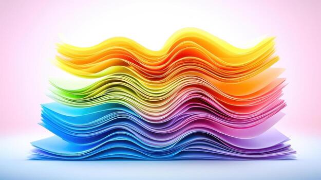 Colorful Wave of Paper Sheets in Vibrant Tones Displaying Creative Potential and Artistry photo