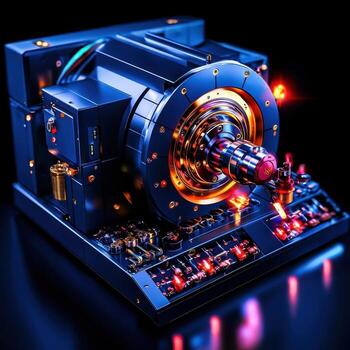 High-Tech Machine with Intricate Design and Colorful Lights for Futuristic Themes photo