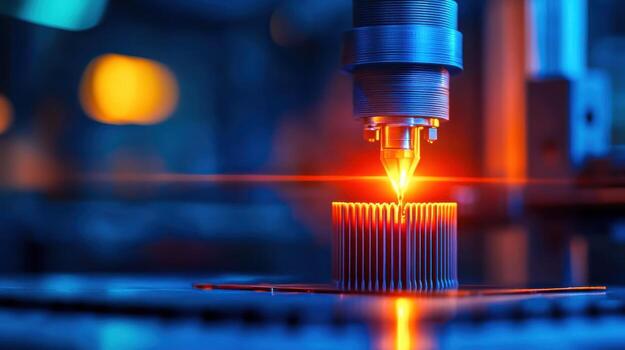 Precision Laser Cutting in Action with Vibrant Glow and Industrial Background photo