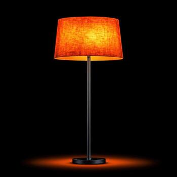 Elegant Floor Lamp with Orange Shade Illuminating a Dark Room Space photo