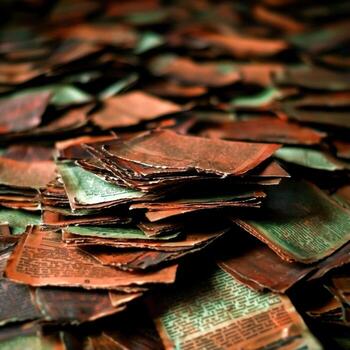 Abandoned Vintage Pages in a Messy Pile of Old Weathered Text and Patterns photo