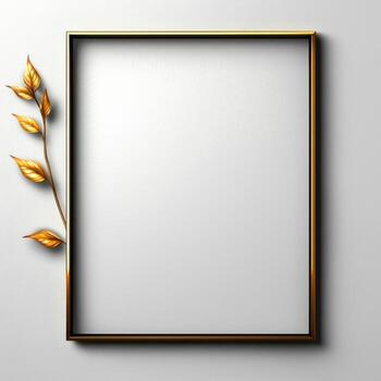 Elegant Frame with Golden Leaves Against a Minimalist Background Design Concept photo