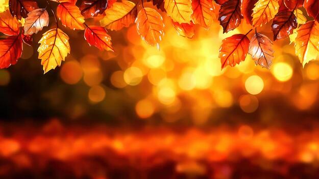 Warm Autumn Leaves in Vibrant Orange and Yellow with Bokeh Background photo