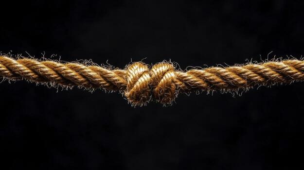 Close-Up of Twisted Rope Knot on Dark Background Showing Textures and Details photo