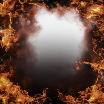 Dramatic Background of Vibrant Flames Encircling a Blank Center Space for Creative Use photo
