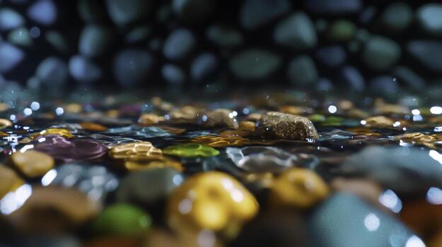 Colorful Water Reflection with Smooth Stones and Pebbles in a Shallow Pool Environment photo