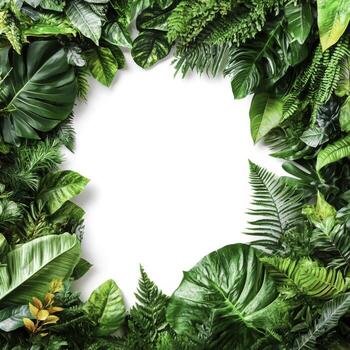 Lush Green Tropical Foliage Frame with a Blank Center for Text or Design Elements photo