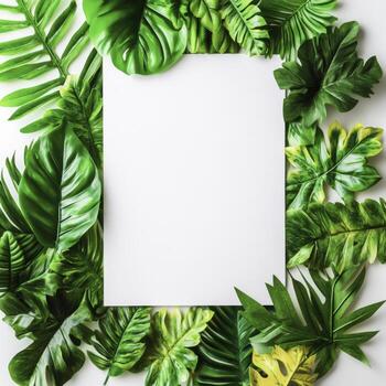 Greenery Background with Leaves and Empty Space for Text or Design Elements photo