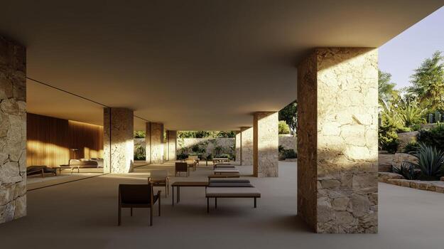 moderno arquitectónico diseño de abierto espacio con natural ligero y minimalista mueble diseño foto