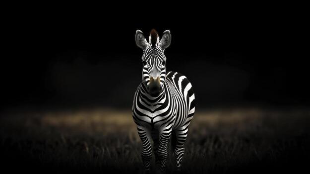 Majestic Zebra Standing Alone Against Dark Background in Natural Habitat Environment photo