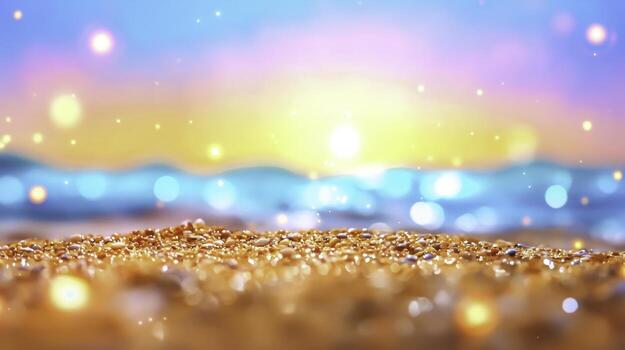 Sparkling Sand and Vibrant Ocean Waves at Sunrise with Soft Bokeh Effect Background photo