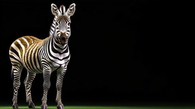 Beautiful Zebra with Striking Black and White Stripes Posing on Green Background photo