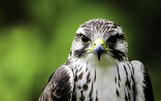 Majestic Hawk Portrait with Intricate Feather Patterns and Intense Gaze in Nature Setting photo