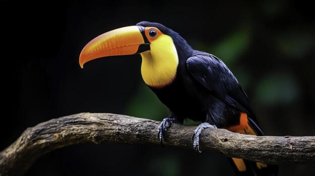 Vibrant Toucan Perched on a Branch with Brightly Colored Bill in Natural Habitat photo