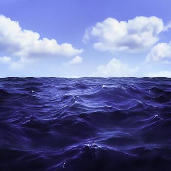 Calm Blue Ocean Waves Under Clear Sky with Gentle Clouds and Vibrant Horizon photo