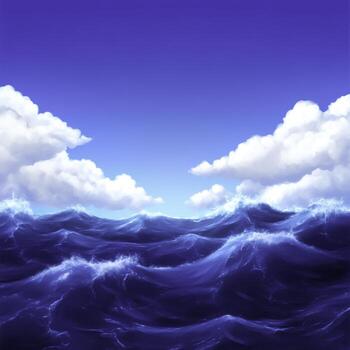 Calm Blue Ocean with Soft Waves Under Bright Sunny Sky and White Fluffy Clouds photo