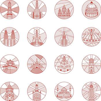 Set of Architecture Outline Style Illustrations vector