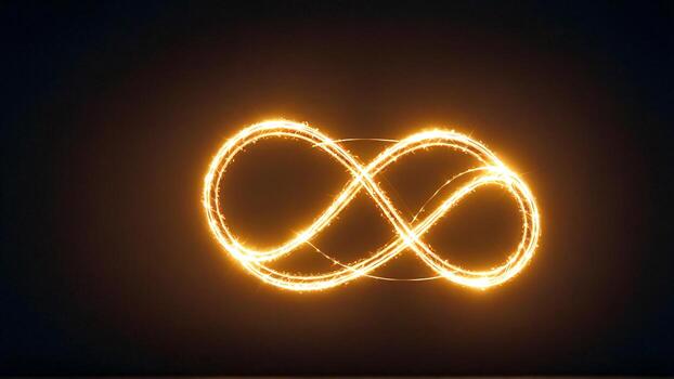 Dynamic glowing infinity symbol on dark backdrop for powerful visuals or timeless concepts, symbolizing endless possibilities and connection in modern design photo