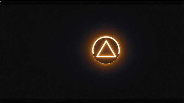 Striking triangle within circle neon light on black backdrop, casting a warm glow, perfect for modern designs or highlighting key points in presentations photo