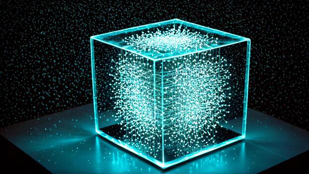 Futuristic glowing cube showcasing innovative technology and interconnected networks, ideal for digital marketing and modern tech solutions photo