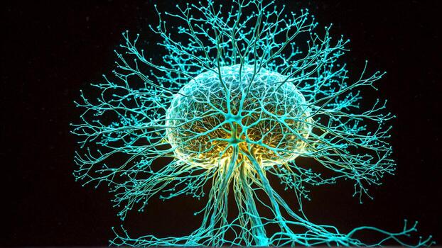 intrincado neural red con brillante nodos y conexiones crea un maravilloso visualización de complejo datos y tecnológico avance en negro foto