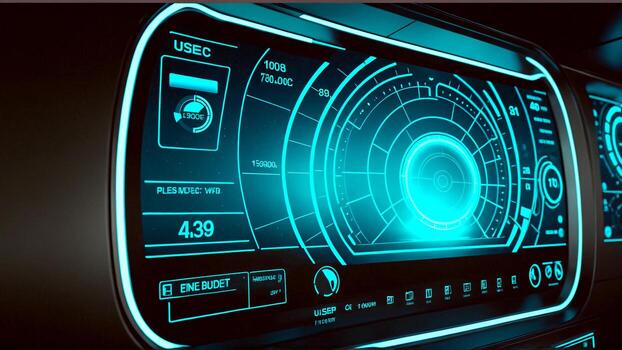 Immerse yourself in futuristic technology with this stunning glowing dashboard interface for spaceship simulation, ready for your creative projects photo