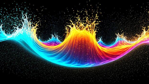 Vibrant, dynamic liquid waves explode with luminous energy, showcasing a mesmerizing spectrum of neon colors against a dark, captivating backdrop for modern design. photo