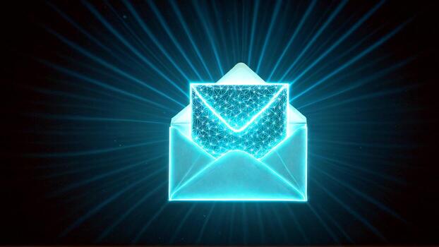 Dynamic glowing digital envelope radiates futuristic communication and connection, symbolizing modern data transfer and important message delivery. photo
