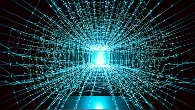 seguro tu digital mundo con esta brillante candado en un futurista neural red, simbolizando innovación y ciber proteccion foto