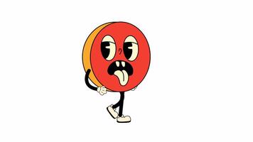 uma vibrante retro comprimido personagem criada dentro uma colorida e brincalhão desenho animado estilo, com caminhando ciclo animação e alfa canal transparência. video