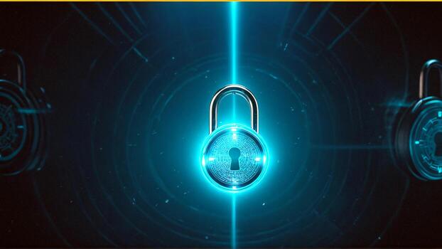 Secure your digital future with a glowing neon padlock symbolizing advanced cybersecurity protection and data privacy photo