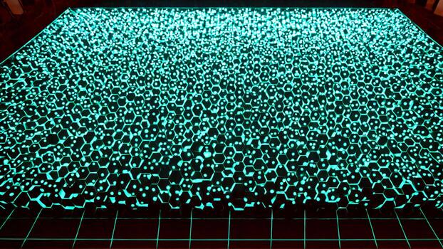 Dynamic glowing hexagonal grid pattern with modern digital abstract background, perfect for technology and science themes. photo