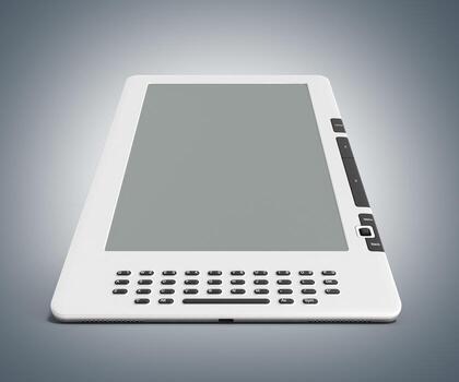 blank E-book reader 3d render image on grey gradient photo