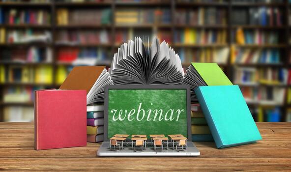 concept of knowledge school business office work and electronic media concept laptop or notebook with stack of books 3d render in library photo