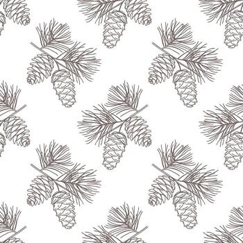 pino ramas con conos sin costura botánico modelo. bosquejo. mano dibujado ilustración. vector