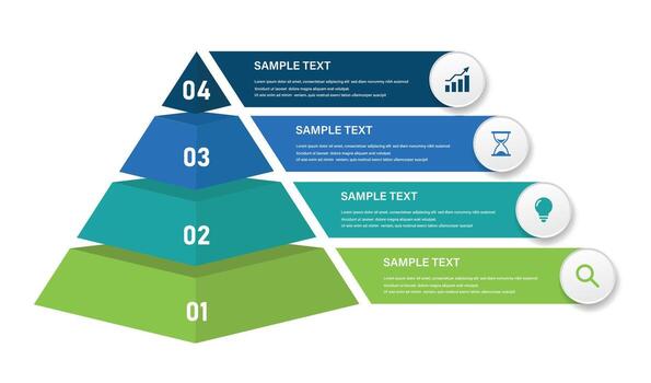4 4 nivel pirámide infografía con íconos y jerárquico negocio pasos vector