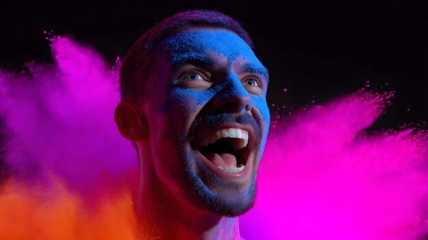 Vibrant color explosion and expressive laughter photo