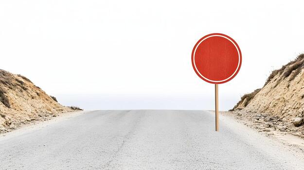 Dead-end Traffic Sign with Blocked Road View on Desolate Landscape photo