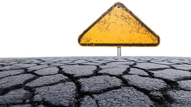 Speed Bump Sign Overlay on Cracked Pavement Texture for Traffic Safety and Control photo