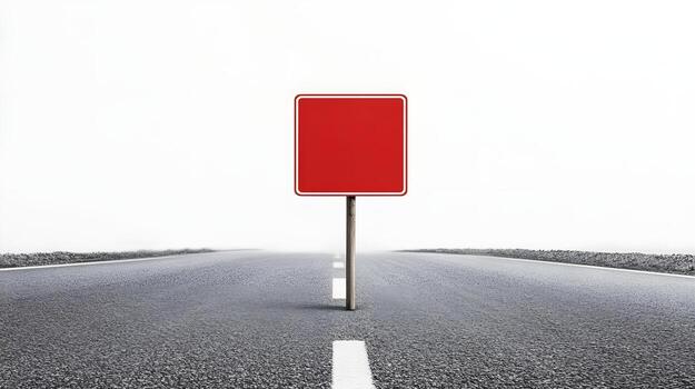 Red Traffic Sign on Empty Road Representing Blocked Route or Dead-End photo