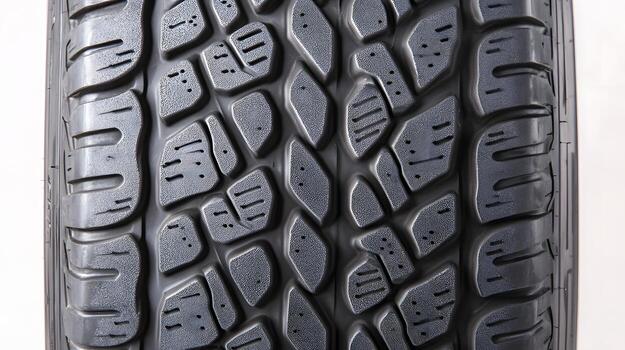 Close-up of a New Tire with Distinct Tread Pattern for Optimal Safety and Performance photo