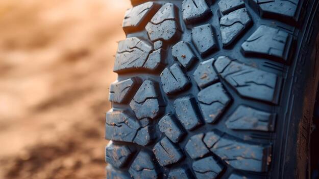 Close-Up of New Tire with Deep,Detailed Tread Pattern Emphasizing Safety and Performance photo