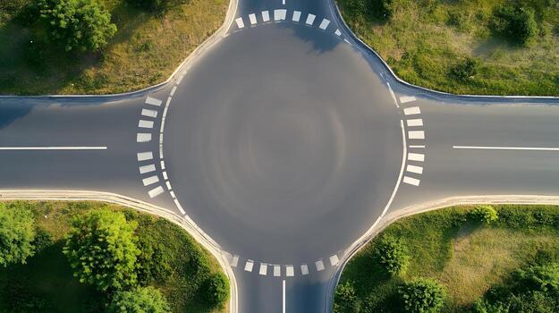 Aerial View of Circular Intersection Roundabout Sign on Isolated White Background photo