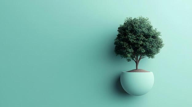 Minimalistic Tree Silhouette Within Soft Gradient Earth Sphere photo