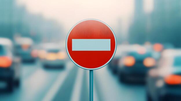 Circular Speed Limit Sign Blended with Blurred Moving Vehicles on Isolated Background photo