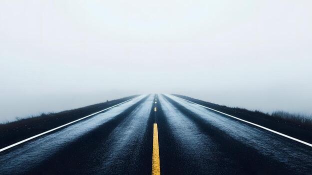 Endless Rain-Soaked Road with Blurred Overlay Symbolizing Resilience photo