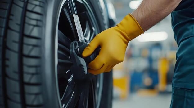 mecánico comprobación neumático presión con digital calibre para un apropiado vehículo mantenimiento foto