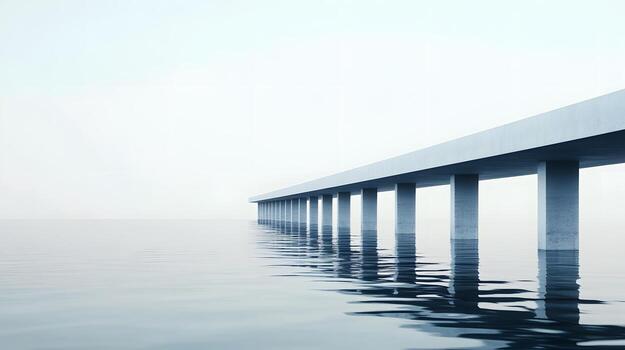 Minimalist Bridge Road Merging with Serene Water Reflections photo