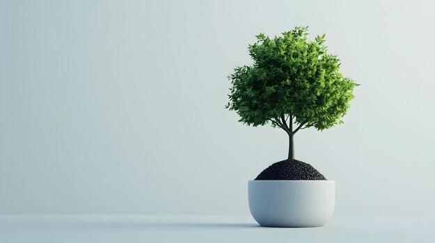 Sustainable Tree Growing from Spherical Globe,Minimalist Nature Concept photo