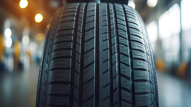 Close-up of Car Tire on Balancing Machine Emphasizing Smooth and Driving photo